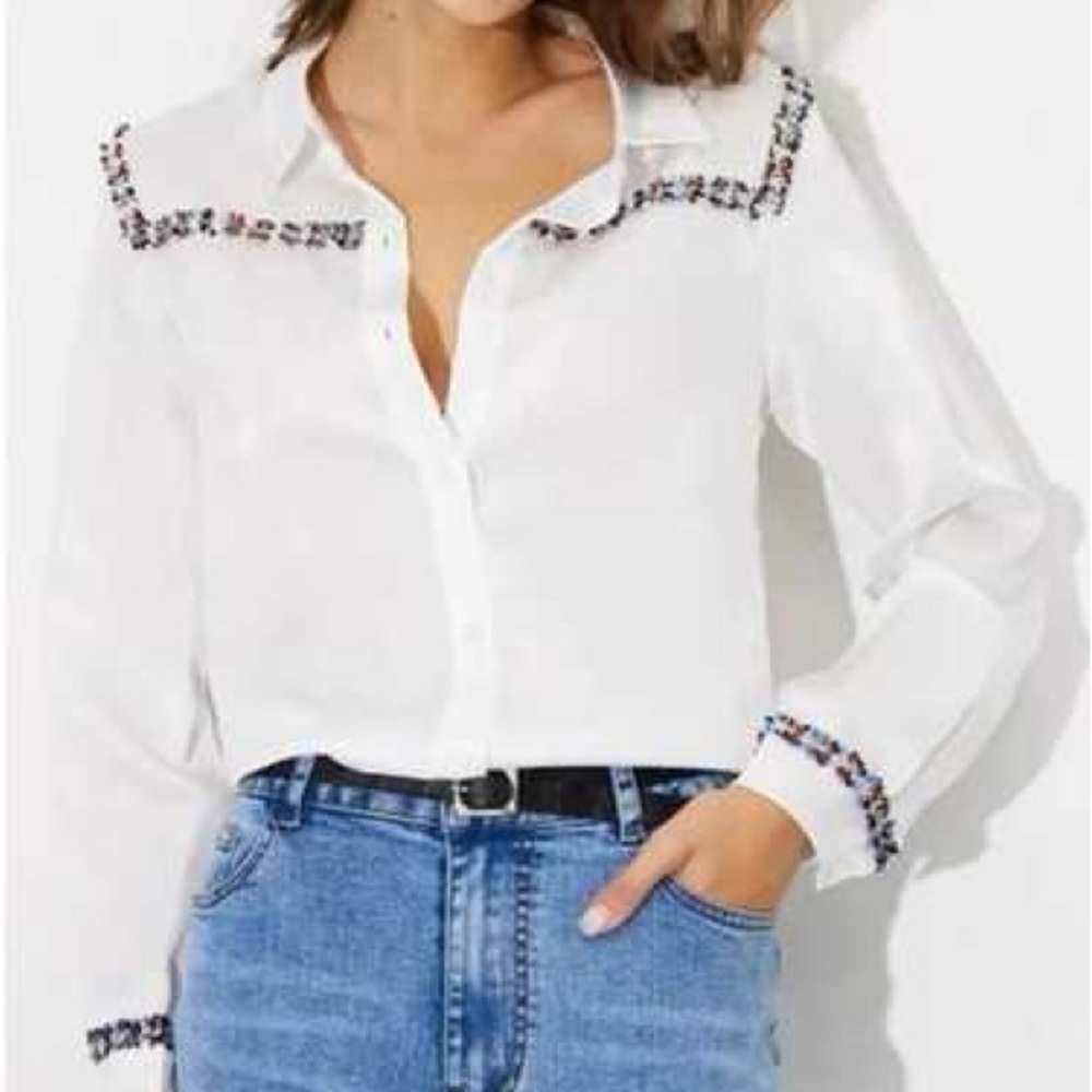NWT Zara Contrast Tweed Blouse